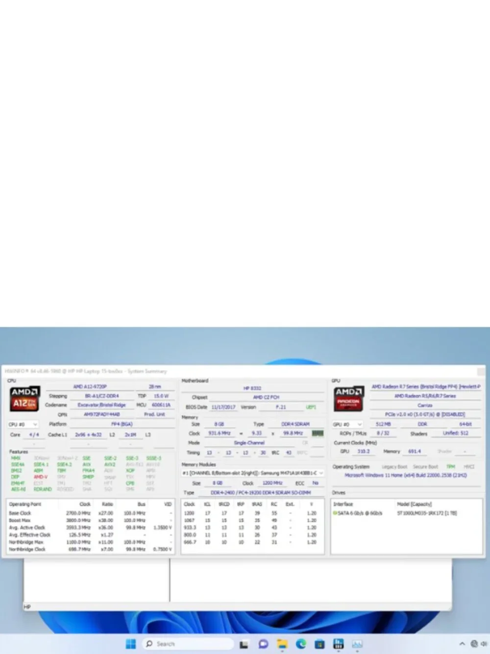 HP 15-bw0xx AMD A12-9720P 8GB RAM 1TB HDD Radeon R7 Windows 11